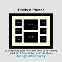 Load image into Gallery viewer, Multi Photo Picture Frame Holds 6 4"x4" and 2 8"x6" Photos in a Black Wood Frame - Multi Photo Frames