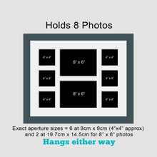 Load image into Gallery viewer, Multi Photo Picture Frame Holds 6 4"x4" and 2 8"x6" Photos in a Dark Grey Wood Frame - Multi Photo Frames