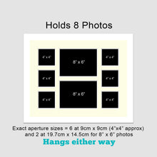 Load image into Gallery viewer, Multi Photo Picture Frame Holds 6 4"x4" and 2 8"x6" Photos in a White Wood Frame - Multi Photo Frames
