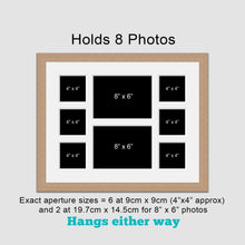 Load image into Gallery viewer, Multi Photo Picture Frame to Hold 6 4"x4" and 2 8"x6" Photos Oak Veneer Frame - Multi Photo Frames