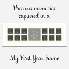 Load image into Gallery viewer, My First Year Baby Frame Holds 12 4x4 Instagram Size Photos in a 33mm White Frame - Multi Photo Frames