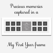 Load image into Gallery viewer, My First Year Baby Frame Holds 12 4x4 Instagram Size Photos in a 33mm White Frame - Multi Photo Frames