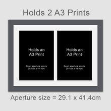 Load image into Gallery viewer, Picture Frame to hold 2 A3 prints or photos in a Grey Wood Frame - Multi Photo Frames