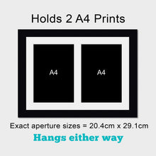 Load image into Gallery viewer, Picture Frame to hold 2 A4 Certificates/Prints in a Black Wooden Frame - Multi Photo Frames