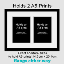 Load image into Gallery viewer, Picture Frame to hold 2 A5 prints or photos in a Black Wood Frame - Multi Photo Frames