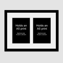 Load image into Gallery viewer, Picture Frame to hold 2 A5 prints or photos in a Black Wood Frame - Multi Photo Frames