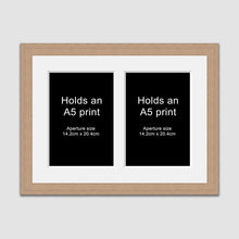 Load image into Gallery viewer, Picture Frame to hold 2 A5 prints or photos in an Oak Veneer Wood Frame - Multi Photo Frames