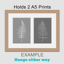 Load image into Gallery viewer, Picture Frame to hold 2 A5 prints or photos in an Oak Veneer Wood Frame - Multi Photo Frames