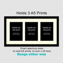 Load image into Gallery viewer, Picture Frame to hold 3 A5 prints or photos in a Black Wood Frame - Multi Photo Frames