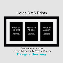 Load image into Gallery viewer, Picture Frame to hold 3 A5 prints or photos in a Black Wood Frame - Multi Photo Frames