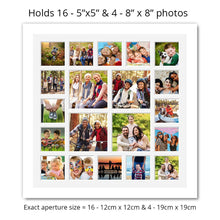 Load image into Gallery viewer, Extra Large Multi Photo Picture Frame Holds 16 5"x5" and 4 8"x8" photos in a White Frame - Multi Photo Frames
