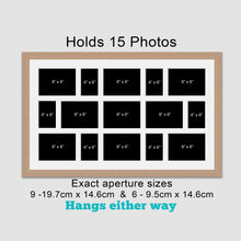 Load image into Gallery viewer, Extra Large Multi Photo Picture Frame to Hold 15 photos in an Oak Veneer Frame - Multi Photo Frames
