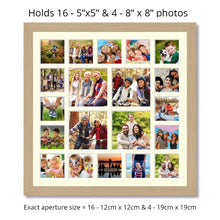Load image into Gallery viewer, Extra Large Multi Photo Picture Frame to hold 16 5"x5" and 4 8"x8" photos in an oak veneer frame - Multi Photo Frames
