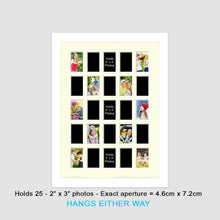 Load image into Gallery viewer, Multi Aperture Photo Frame for 25 mini photos 2"x3" Photo Size in a White Frame - Multi Photo Frames
