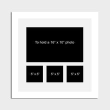 Load image into Gallery viewer, Multi Photo Picture Frame | Holds 1 16"x10" and 3 5"x5" Photos in a 33mm White Wood Frame - Multi Photo Frames
