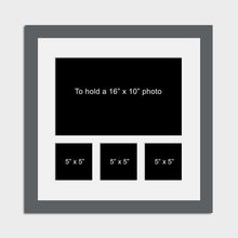 Load image into Gallery viewer, Multi Photo Picture Frame | Holds 1 16"x10" and 5x5 Photos in a Dark Grey Frame - Multi Photo Frames
