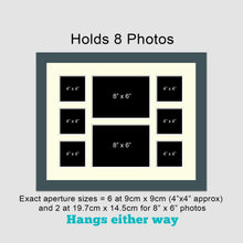 Load image into Gallery viewer, Multi Photo Picture Frame Holds 6 4"x4" and 2 8"x6" Photos in a Dark Grey Wood Frame - Multi Photo Frames
