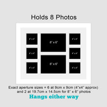Load image into Gallery viewer, Multi Photo Picture Frame Holds 6 4"x4" and 2 8"x6" Photos in a White Wood Frame - Multi Photo Frames
