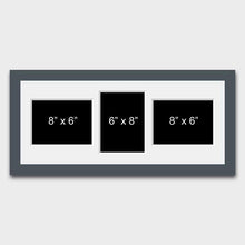 Load image into Gallery viewer, Multi Photo Picture Frame to hold 3 8" x 6" Mixed Photos in a Grey Wooden Frame - Multi Photo Frames
