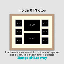 Load image into Gallery viewer, Multi Photo Picture Frame to Hold 6 4"x4" and 2 8"x6" Photos Oak Veneer Frame - Multi Photo Frames
