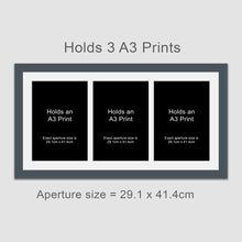 Load image into Gallery viewer, Picture Frame for 3 A3 prints or photos in a Grey Wooden Frame - Multi Photo Frames

