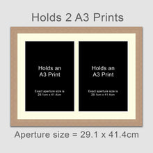 Load image into Gallery viewer, Picture Frame holds 2 A3 prints or photos in an Oak Veneer Wood Frame - Multi Photo Frames
