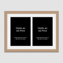 Load image into Gallery viewer, Picture Frame holds 2 A3 prints or photos in an Oak Veneer Wood Frame - Multi Photo Frames
