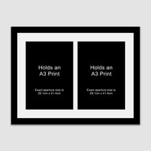 Load image into Gallery viewer, Picture Frame to hold 2 A3 prints or photos in a Black Wood Frame - Multi Photo Frames
