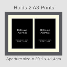 Load image into Gallery viewer, Picture Frame to hold 2 A3 prints or photos in a Grey Wood Frame - Multi Photo Frames
