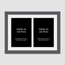 Load image into Gallery viewer, Picture Frame to hold 2 A3 prints or photos in a Grey Wood Frame - Multi Photo Frames
