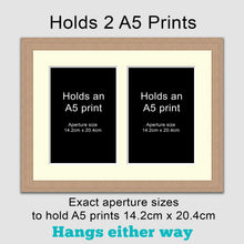 Load image into Gallery viewer, Picture Frame to hold 2 A5 prints or photos in an Oak Veneer Wood Frame - Multi Photo Frames
