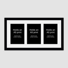 Load image into Gallery viewer, Picture Frame to hold 3 A5 prints or photos in a Black Wood Frame - Multi Photo Frames
