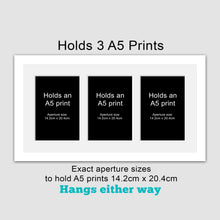 Load image into Gallery viewer, Picture Frame to hold 3 A5 prints or photos in a White Wood Frame - Multi Photo Frames
