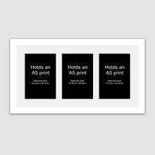 Load image into Gallery viewer, Picture Frame to hold 3 A5 prints or photos in a White Wood Frame - Multi Photo Frames
